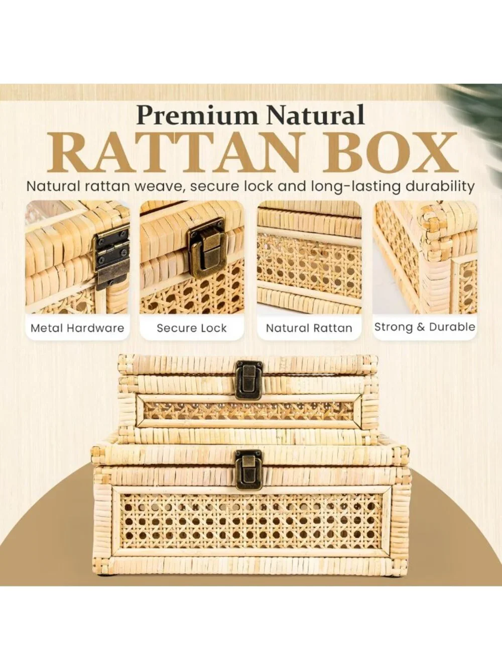 Boho Rattan Decorative Box with Lid & Lock | Wicker Storage Organizer with Felt